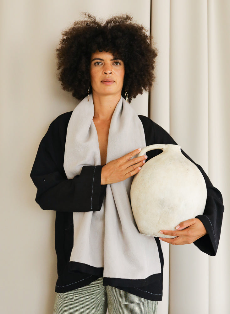 Scarf Cardi, black + gray