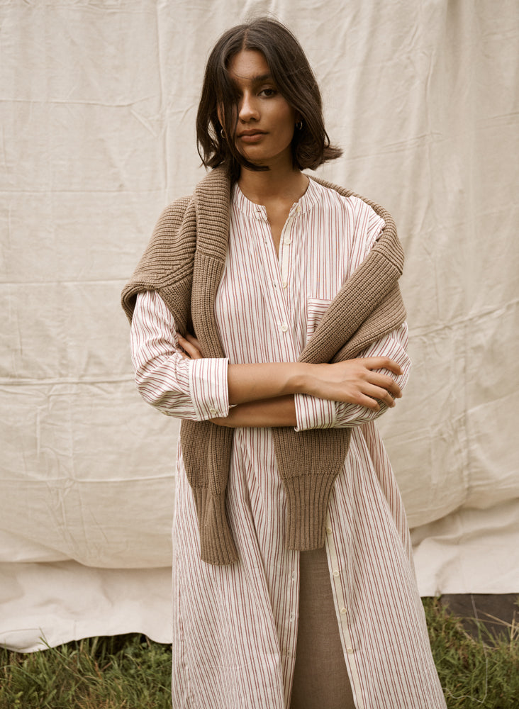 Unisex Nat Shirt Dress, geranium stripe