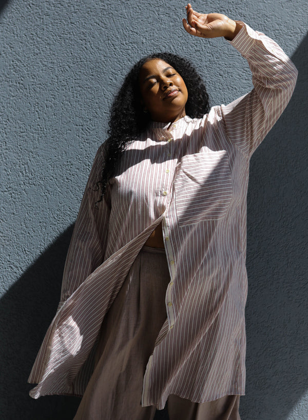 Unisex Nat Shirt Dress, geranium stripe