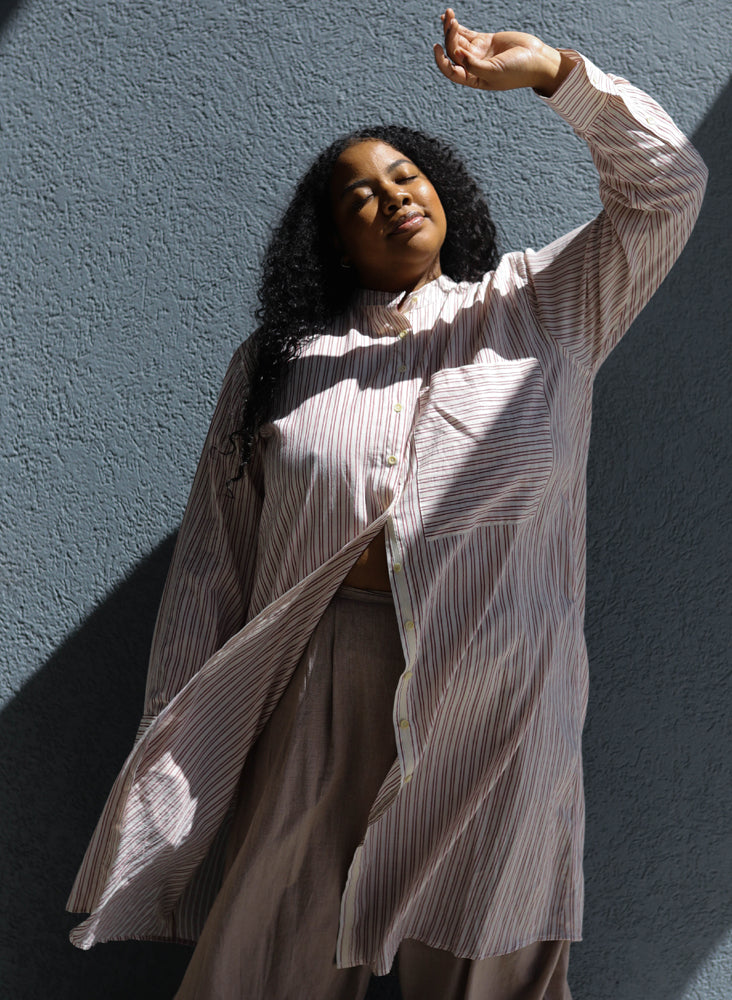 Unisex Nat Shirt Dress, geranium stripe