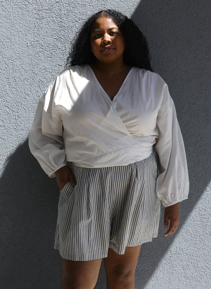 Paige Wrap Top, white poplin