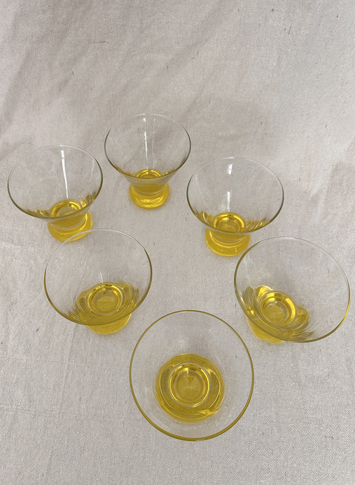 vintage martini glasses, yellow