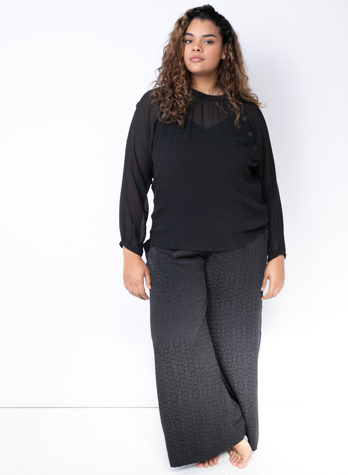Drawstring Pants, black silk jacquard – Seek Collective