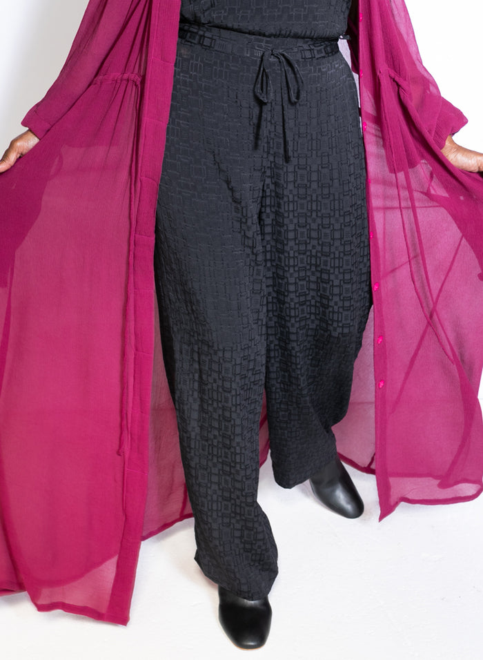 Drawstring Pants, black silk jacquard – Seek Collective