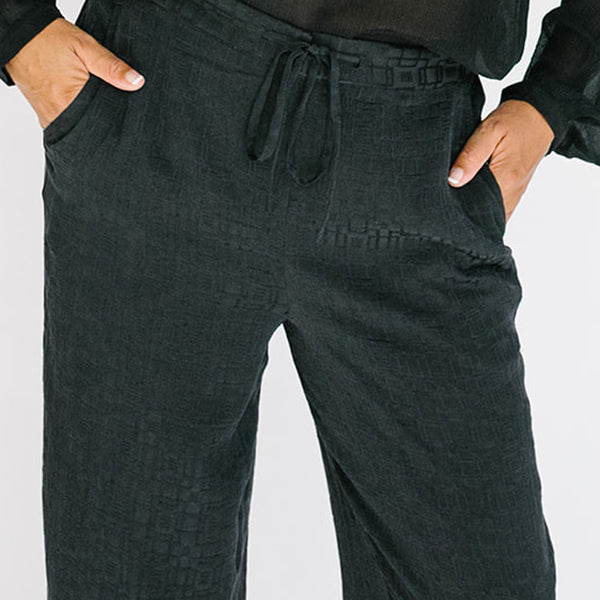 Drawstring Pants, black silk jacquard – Seek Collective