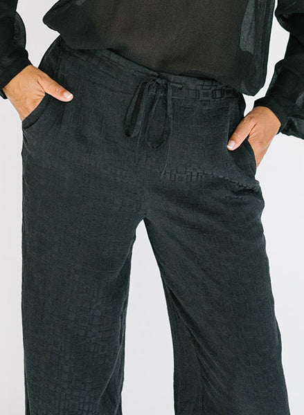 Drawstring Pants, black silk jacquard – Seek Collective