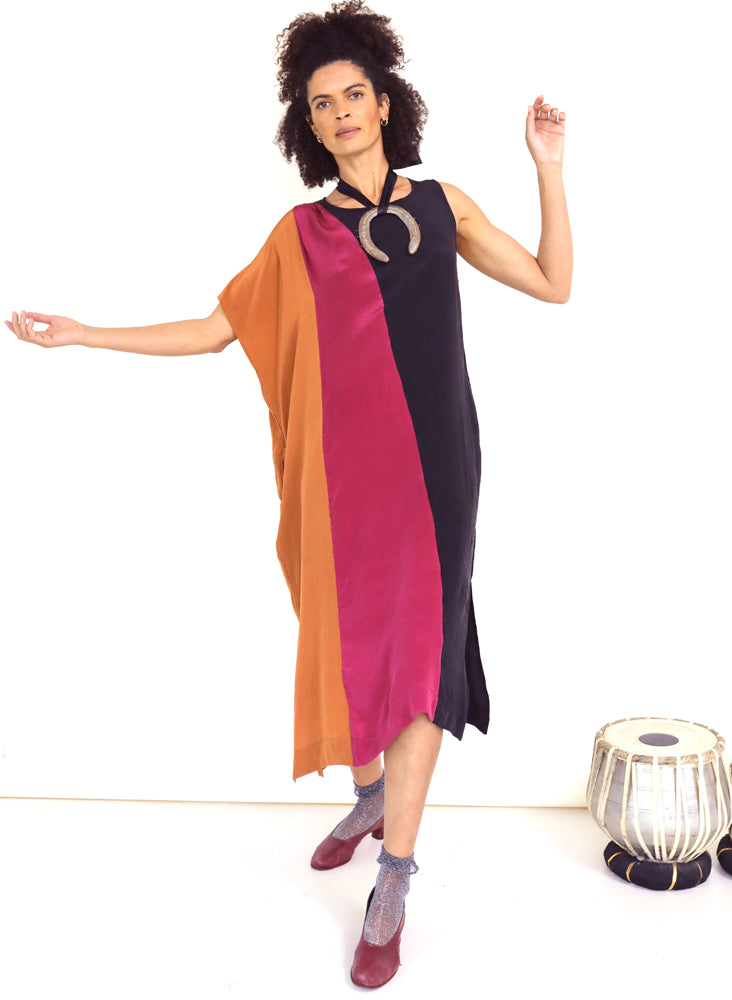 colorblock silk dress Helena Wrap Dress in Sapphire Color Block Silk Charmeuse LFrank