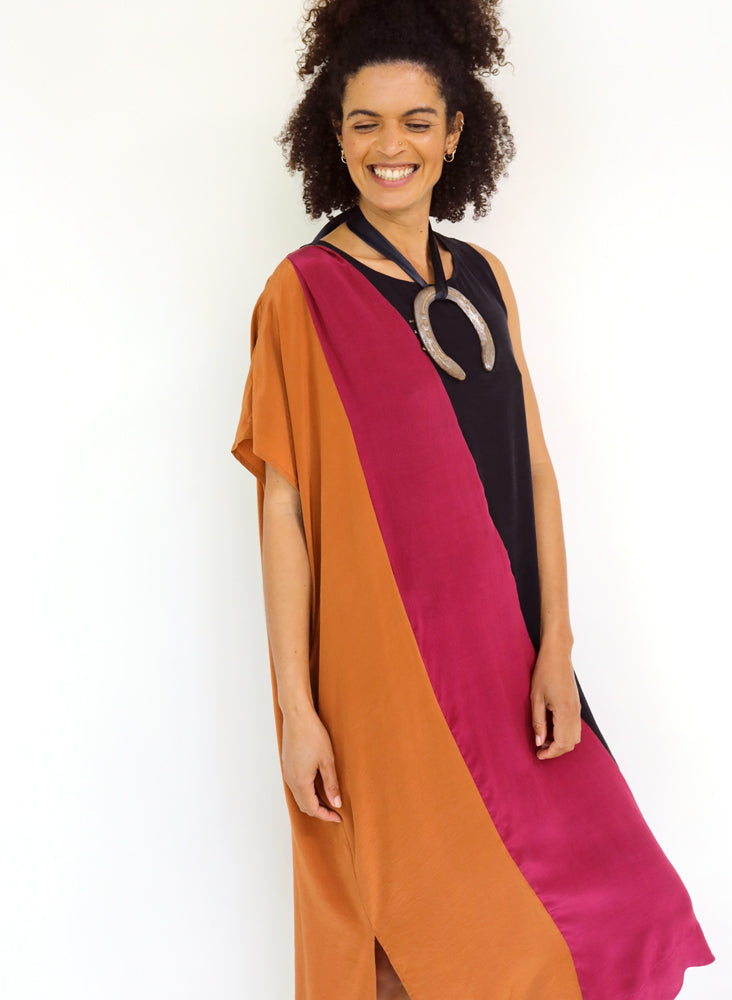Thanh Dress, silk color block