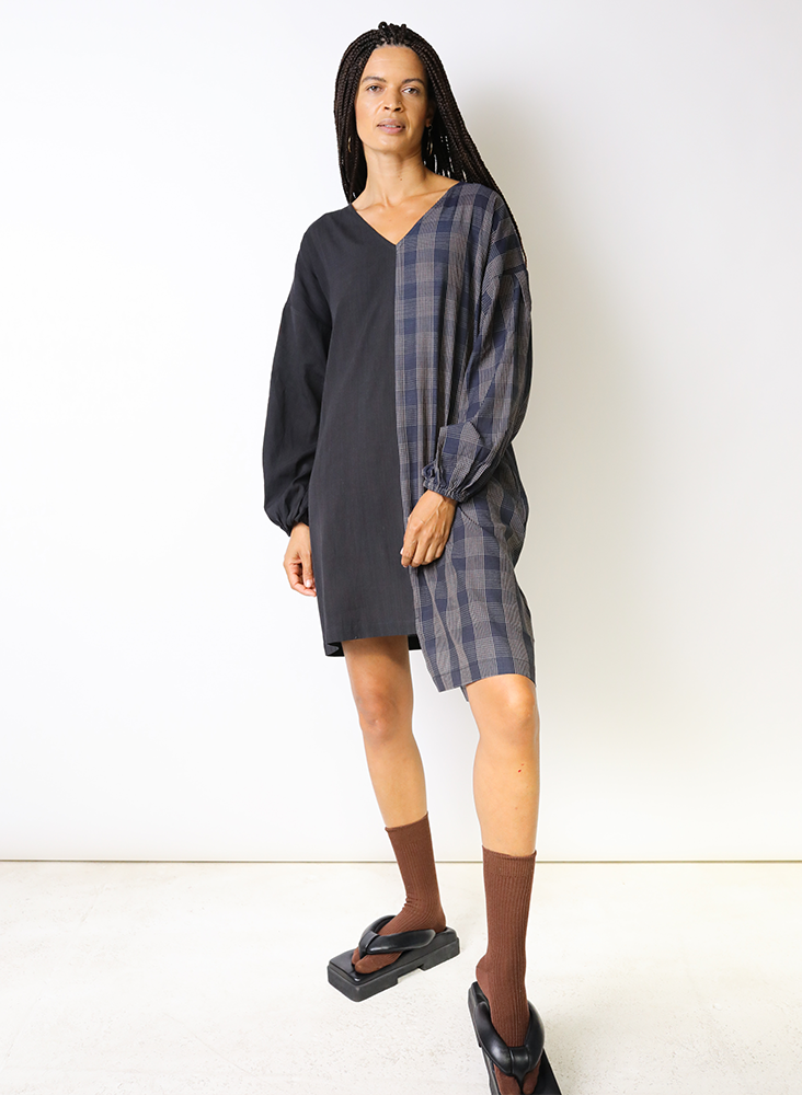 Katie Tunic, sapphire plaid + black
