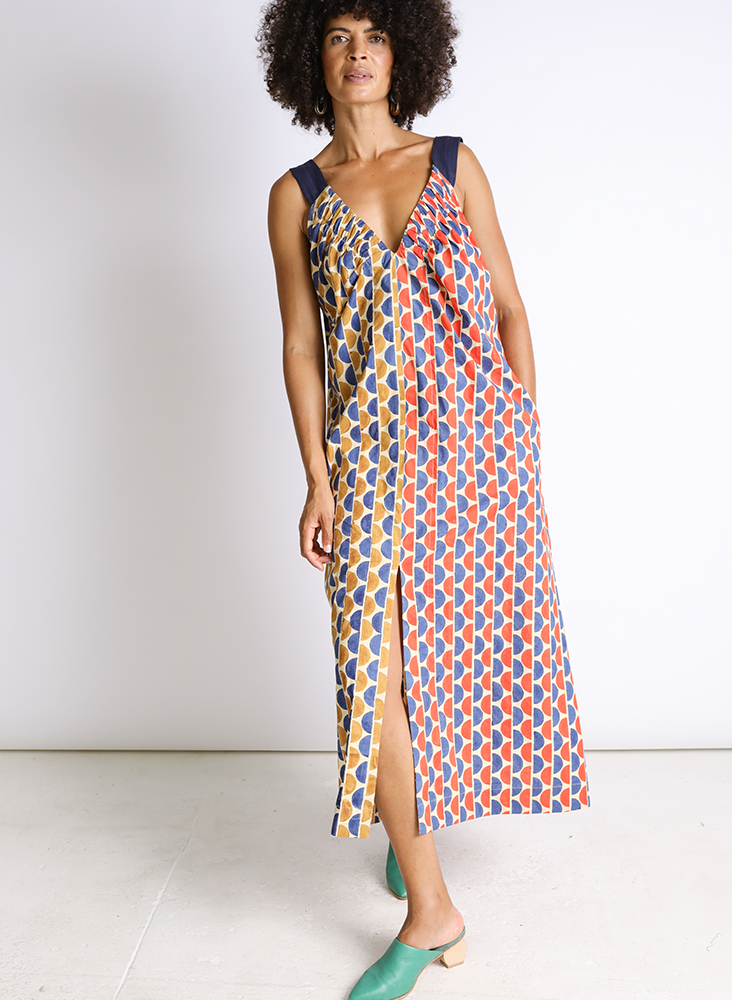 Tania Dress, halves block print