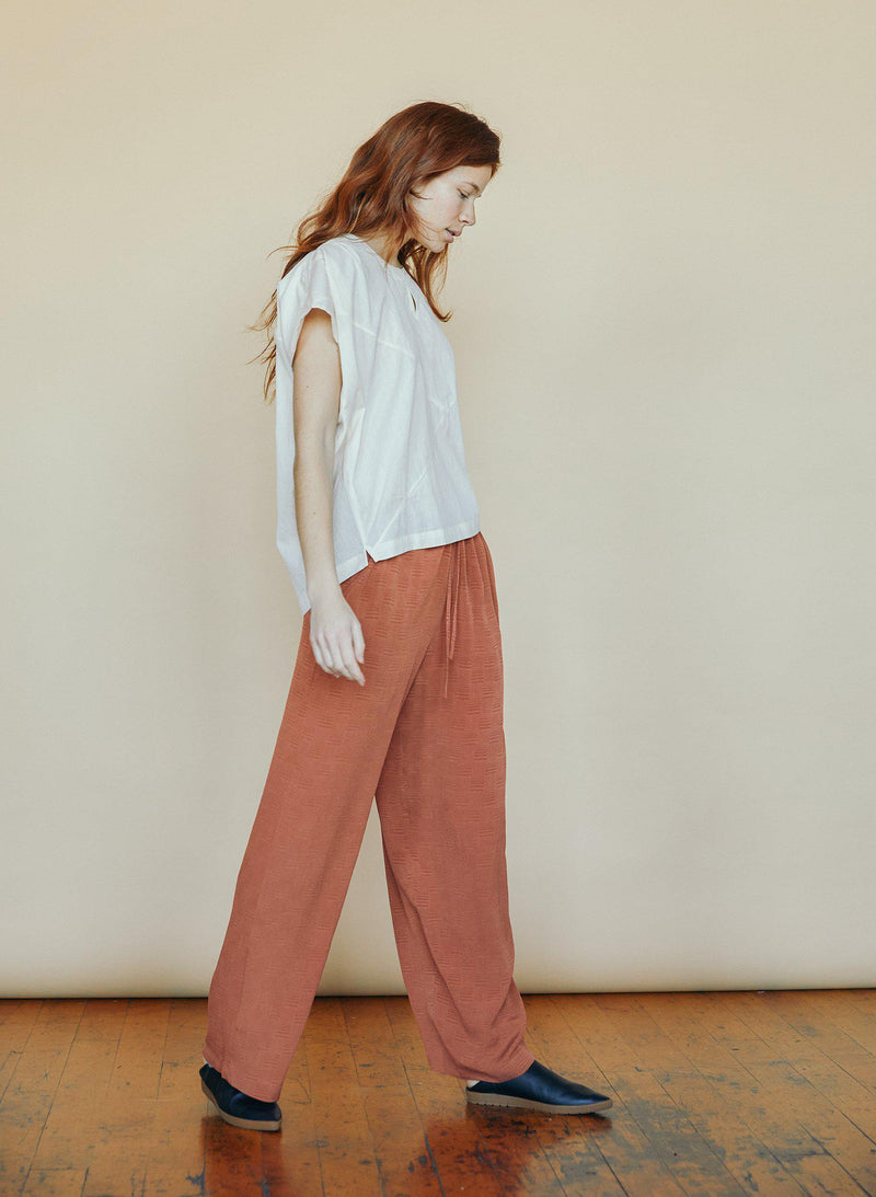 Drawstring Pants, rust silk jacquard