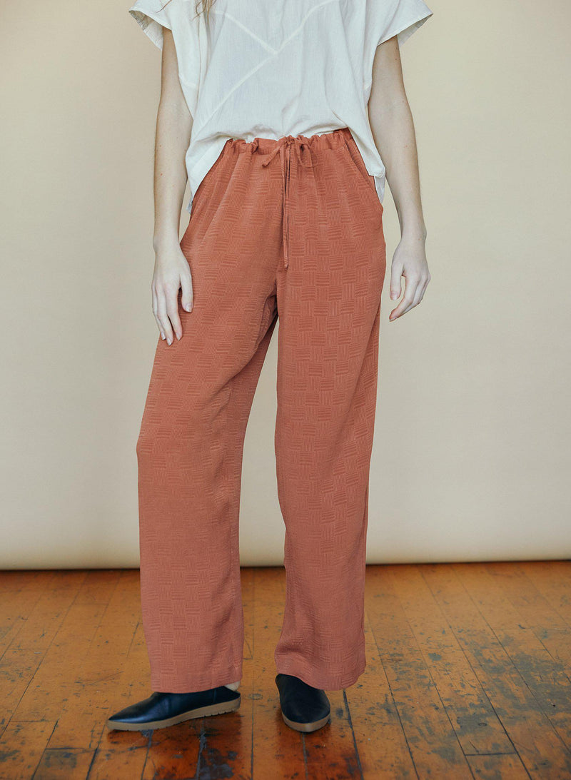 Drawstring Pants, rust silk jacquard – Seek Collective