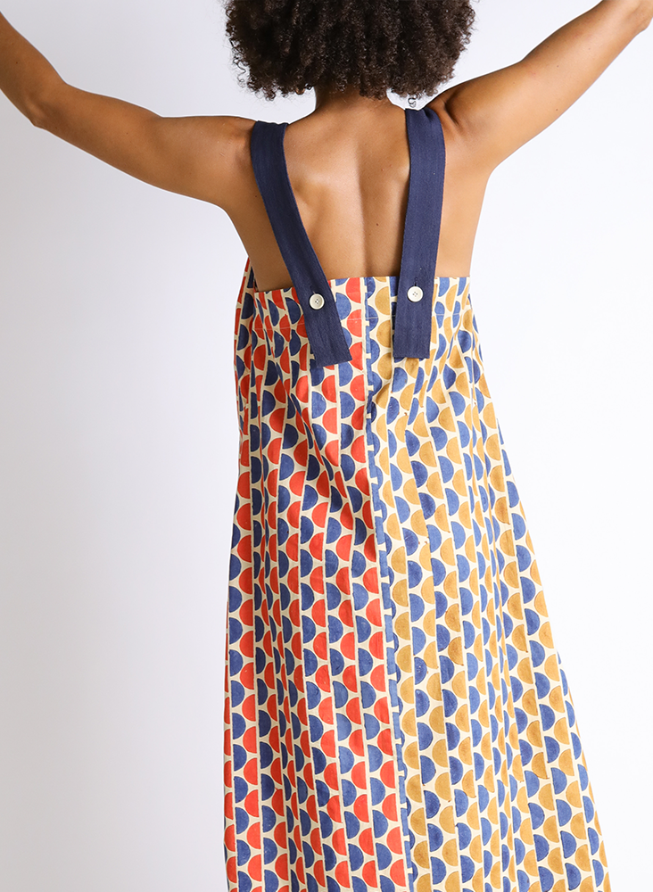 Tania Dress, halves block print