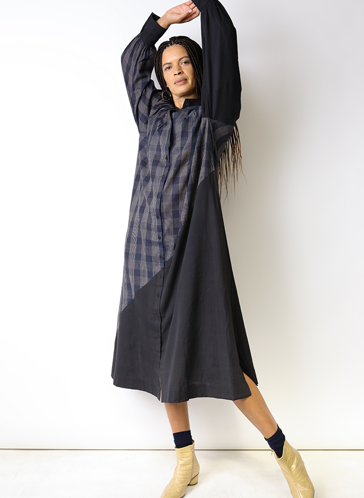 Raf Dress, sapphire plaid + black