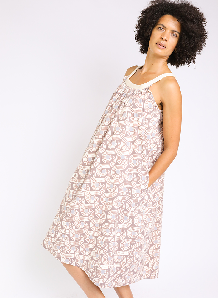 Athens Dress, taupe swirls