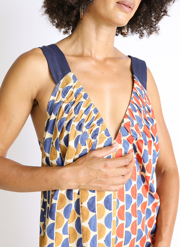Tania Dress, halves block print