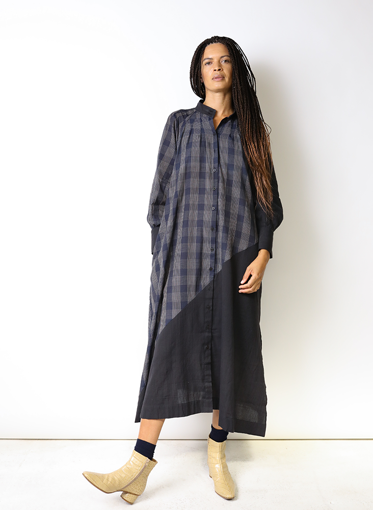 Raf Dress, sapphire plaid + black