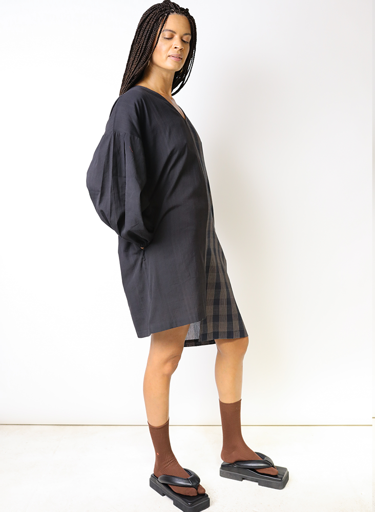 Katie Tunic, sapphire plaid + black