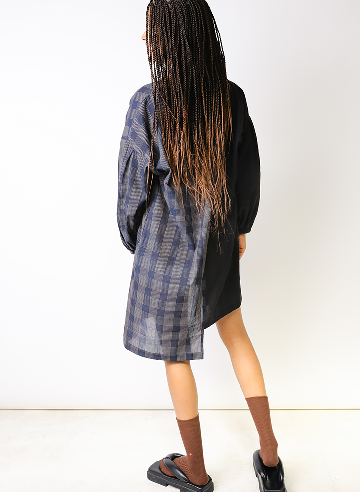 Katie Tunic, sapphire plaid + black