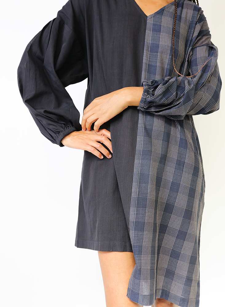 Katie Tunic, sapphire plaid + black