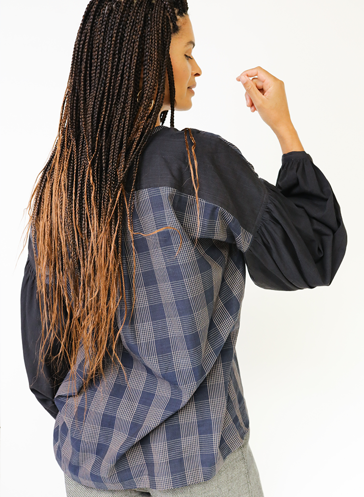 Maya Shirt, sapphire plaid + black