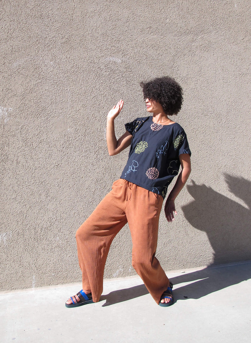 Drawstring Pants, rust silk jacquard