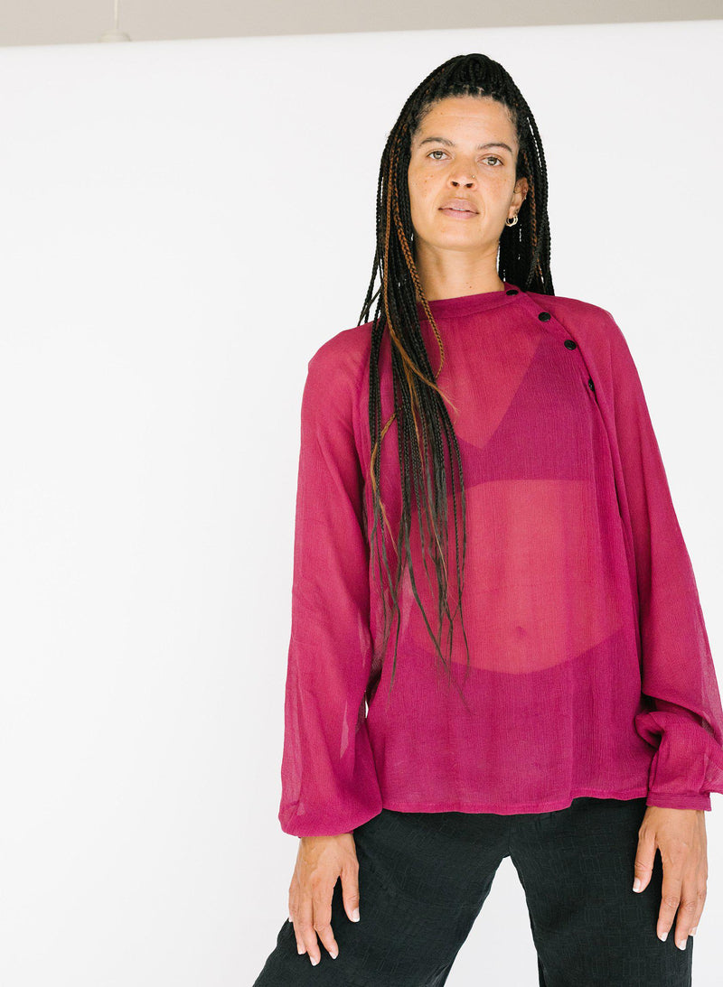 Deva Shirt, fuchsia silk chiffon