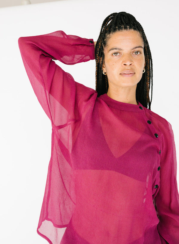 Deva Shirt, fuchsia silk chiffon