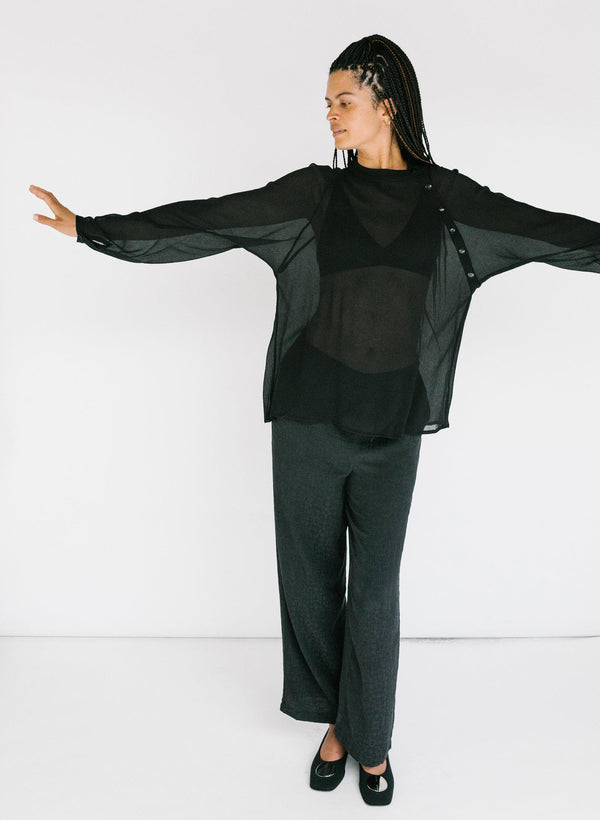 Drawstring Pants, black silk jacquard