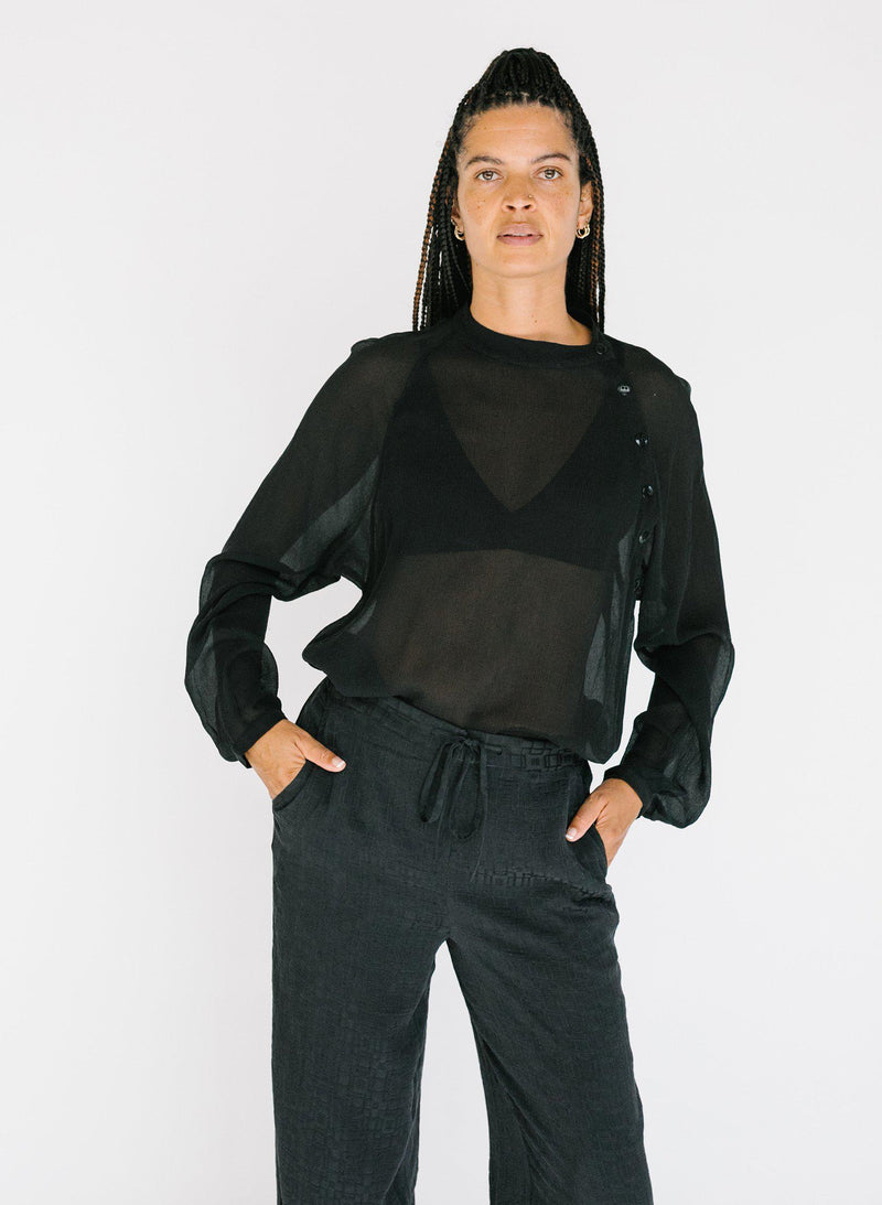 Drawstring Pants, black silk jacquard