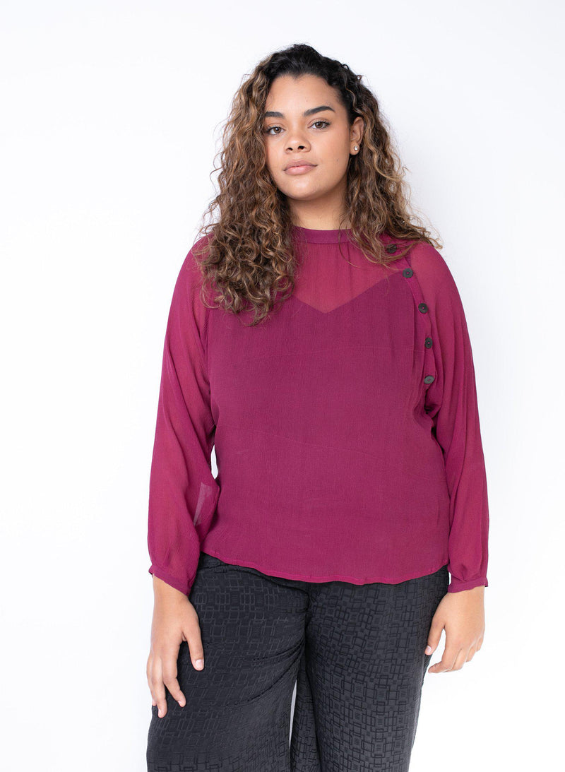 Deva Shirt, fuchsia silk chiffon