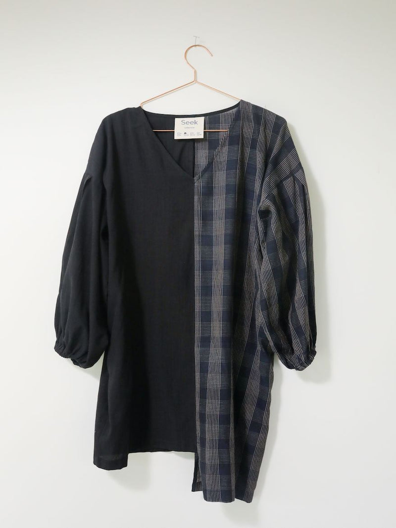 Katie Tunic, sapphire plaid + black