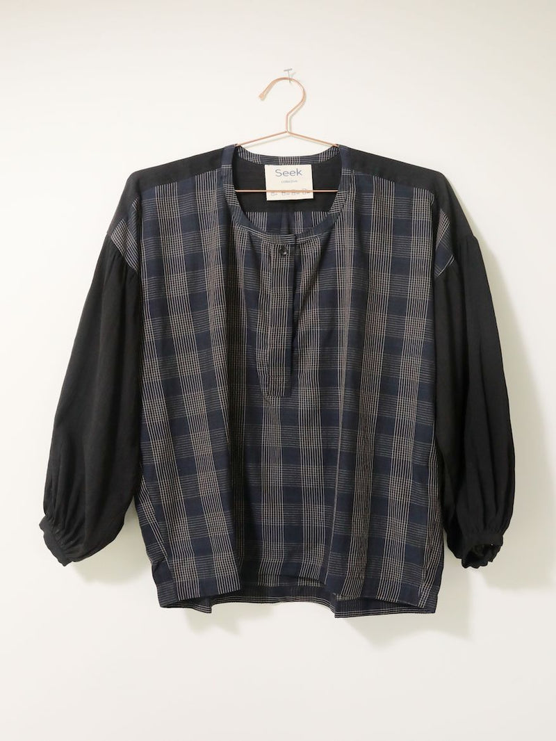 Maya Shirt, sapphire plaid + black