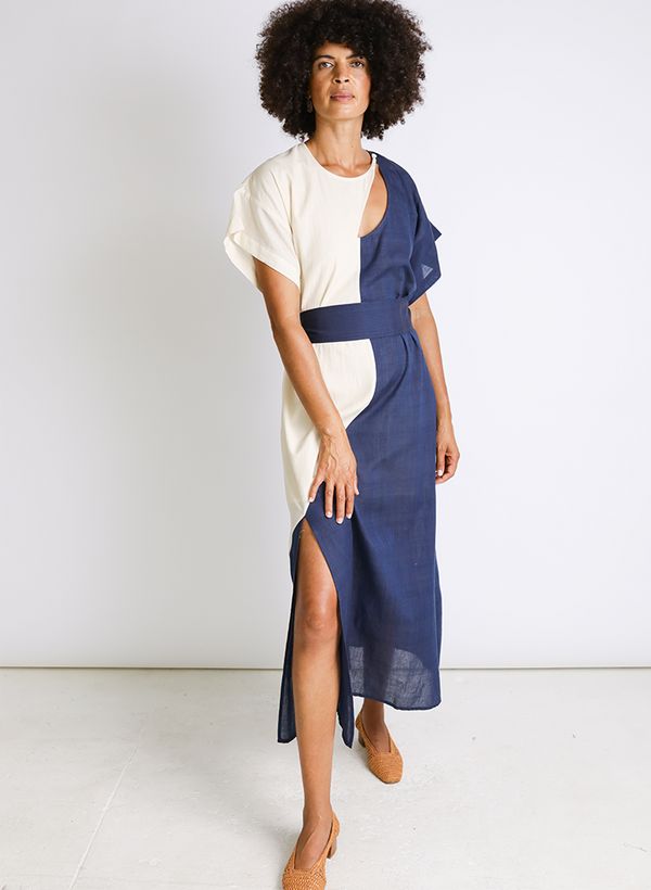 Arati Dress, navy + natural