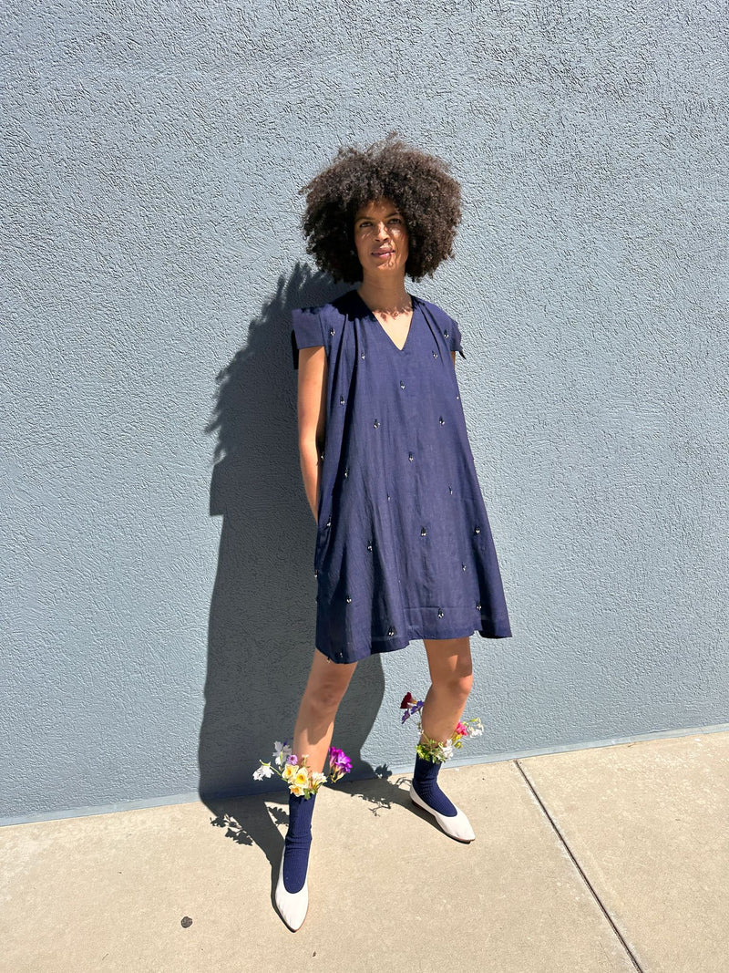 Marion Dress, night lights embroidery