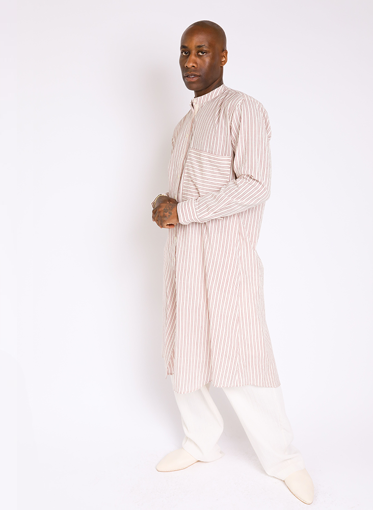 Unisex Nat Shirt Dress, geranium stripe