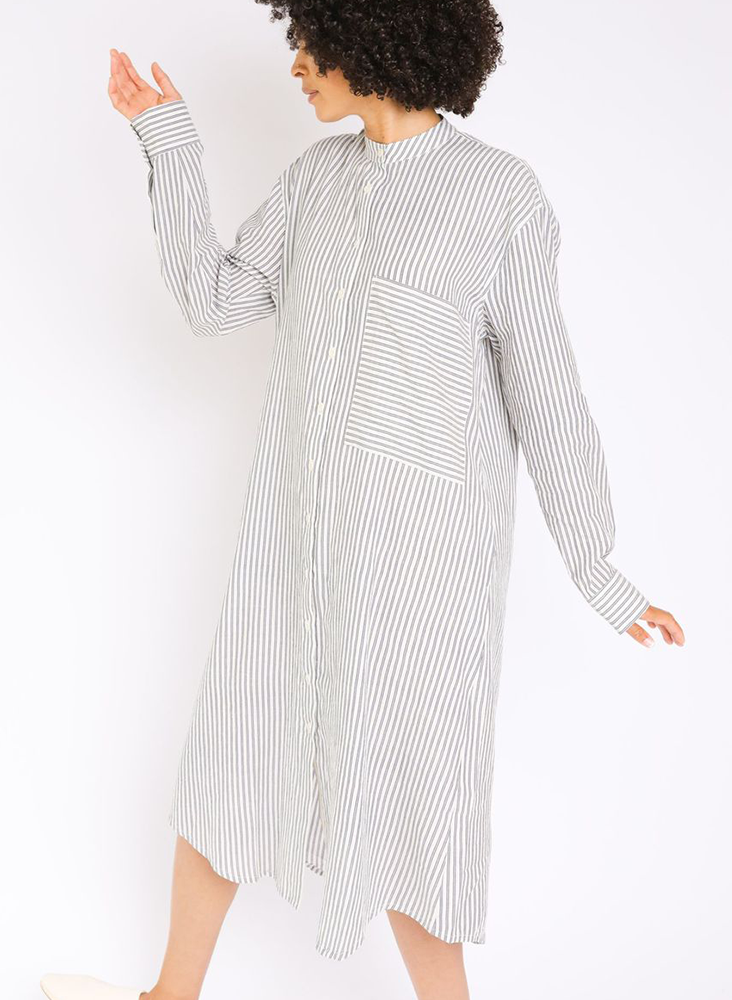 Unisex Nat Shirt Dress, navy indigo stripe