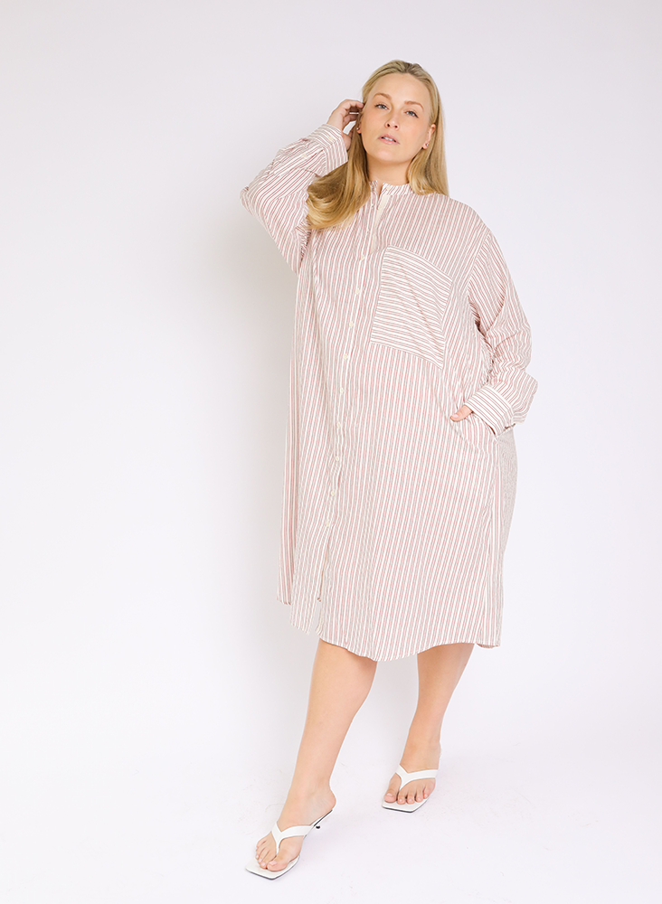 Unisex Nat Shirt Dress, geranium stripe