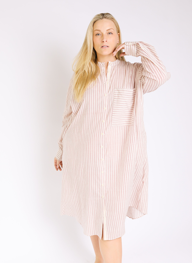 Unisex Nat Shirt Dress, geranium stripe