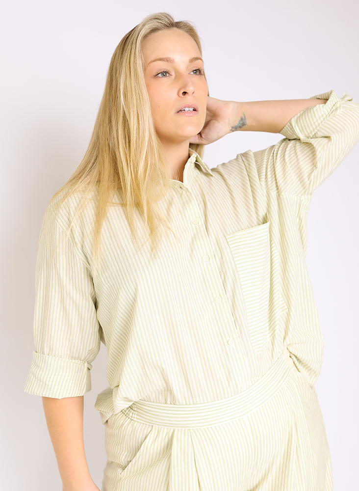 Unisex Page Shirt, matcha stripe