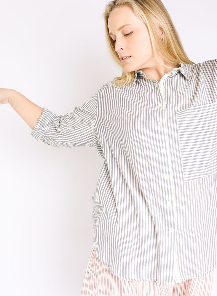 Unisex Page Shirt, navy indigo stripe