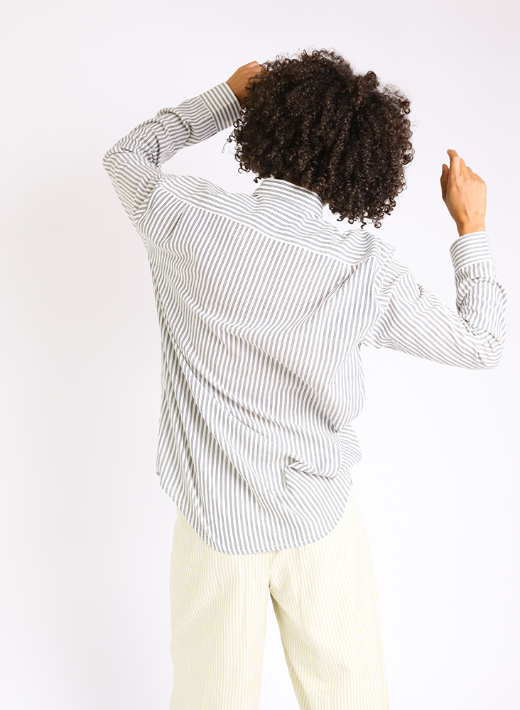 Unisex Page Shirt, navy indigo stripe