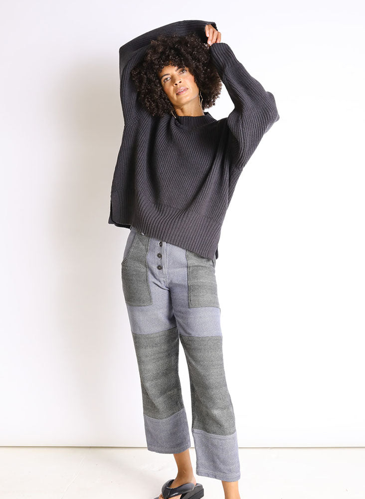 Terrain Pants, black + blue recycled twill