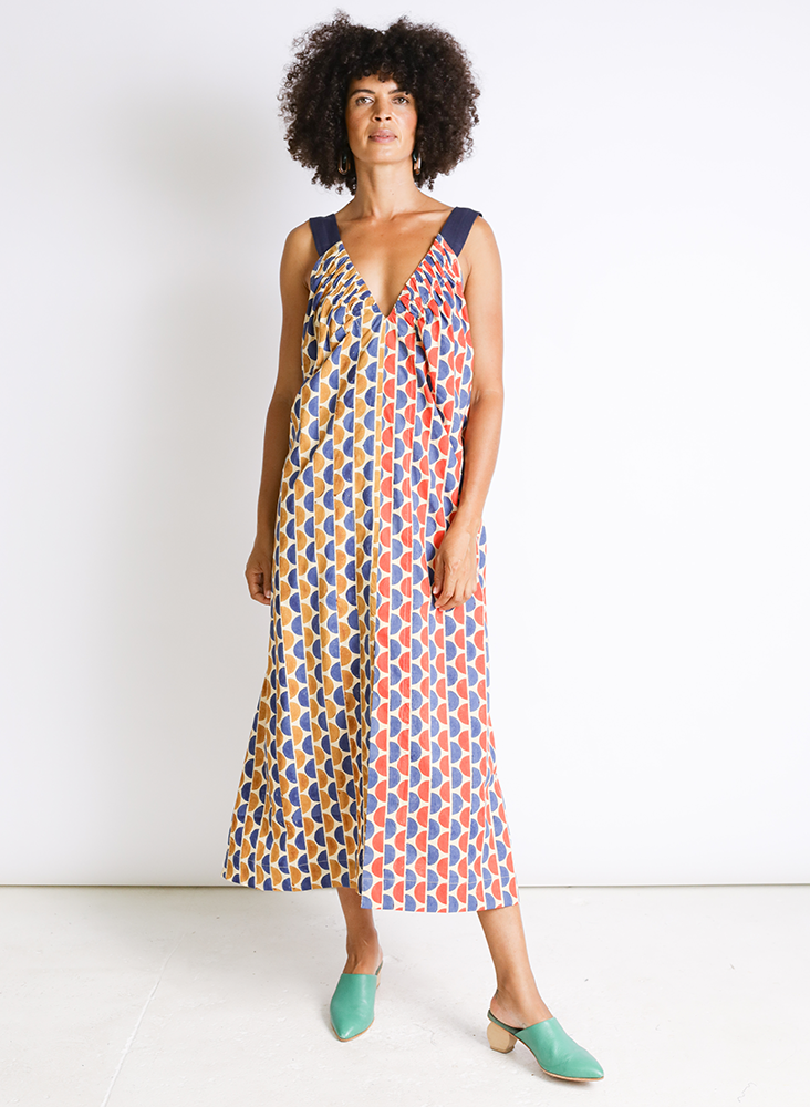 Tania Dress, halves block print