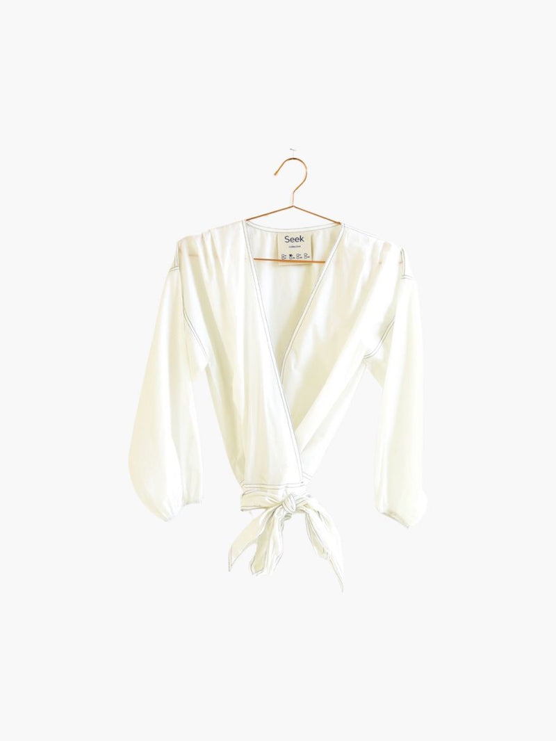 Paige Wrap Top, white poplin